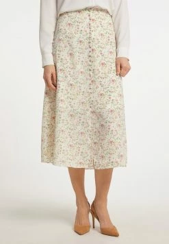 Usha MIT BLÜTENPRINT - Jupe Trapèze - Weiss Mehrfarbig