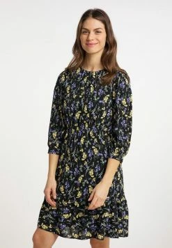 Usha Robe De Jour - Schwarz Mehrfarbig