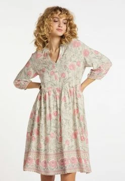 Usha Robe De Jour - Weiss Mehrfarbig