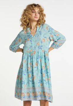 Usha Robe De Jour - Hellblau Mehrfarbig