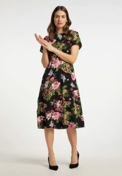 Usha Robe De Jour - Schwarz Mehrfarbig