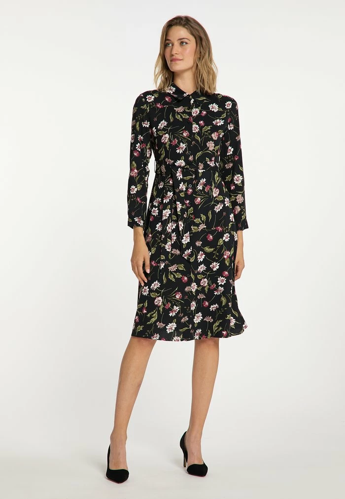 USHA QISHA - Robe Chemise - Schwarz Mehrfarbig 1 USHA QISHA - Robe Chemise - Schwarz Mehrfarbig