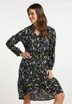 Usha Robe De Jour - Schwarz Mehrfarbig