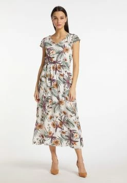 Usha Robe De Jour - Weiss Mehrfarbig