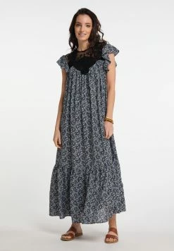 Usha Robe Longue - Schwarz Mehrfarbig