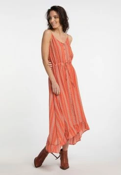Usha Robe Longue - Dunkelorange Weiss