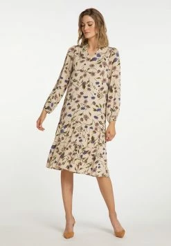 USHA QISHA - Robe De Jour - Beige Mehrfarbig