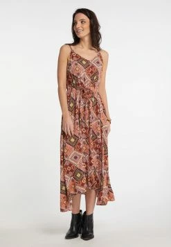 Usha Robe Longue - Rost Mehrfarbig