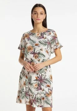 Usha Robe De Jour - Weiss Mehrfarbig