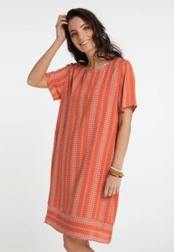 Usha Robe De Jour - Dunkelorange Weiss