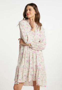 Usha Robe De Jour - Weiss Mehrfarbig