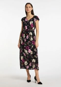 Usha Robe De Jour - Schwarz Mehrfarbig