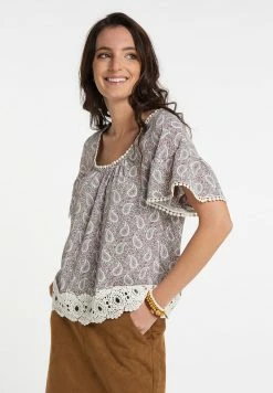 Usha Blouse - Wollweiss Mehrfarbig