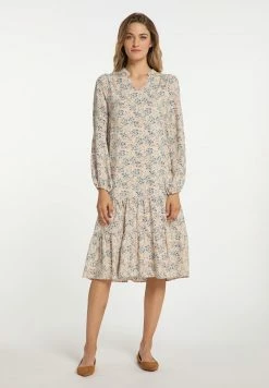 USHA QISHA - Robe De Jour - Beige Mehrfarbig