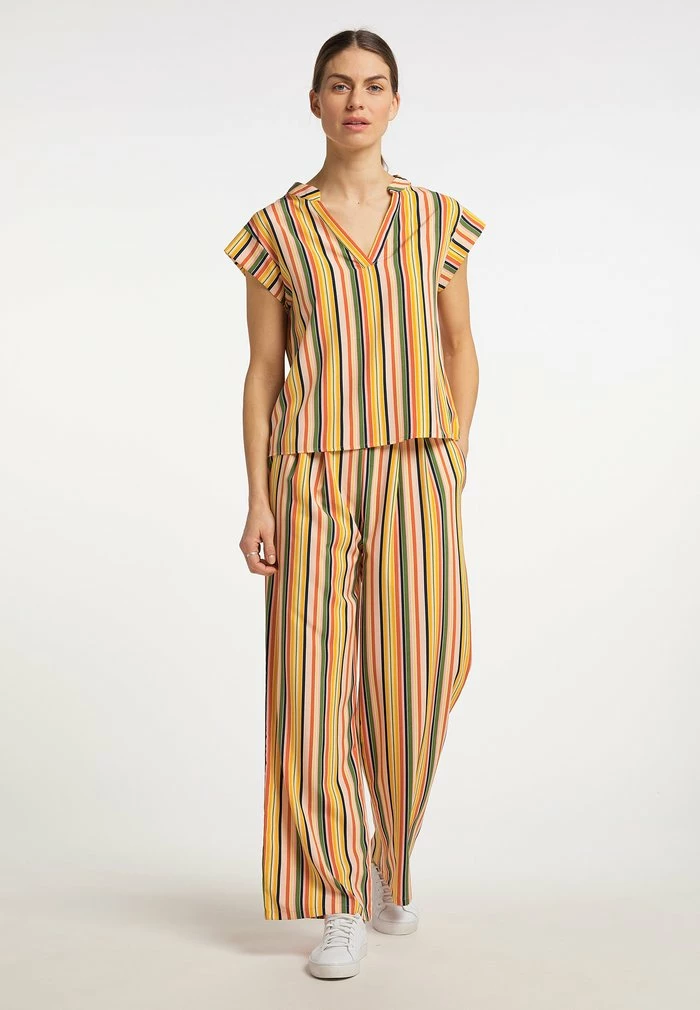 Usha MIT STREIFEN - Pantalon Classique - Aprikose Mehrfarbig 2 Usha MIT STREIFEN - Pantalon Classique - Aprikose Mehrfarbig – Image 2