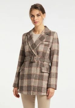 Usha Manteau Court - Braun Kariert